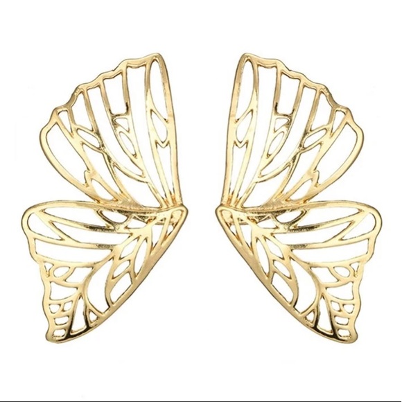 Golden Butterfly Wing Stud Earrings - Picture 3 of 3